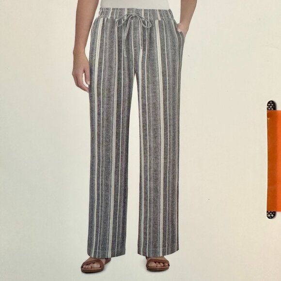 Briggs Women's Linen Blend Pant Size XXL Blue Stripped Cottagecore Coastal NEW - Picture 13 of 13